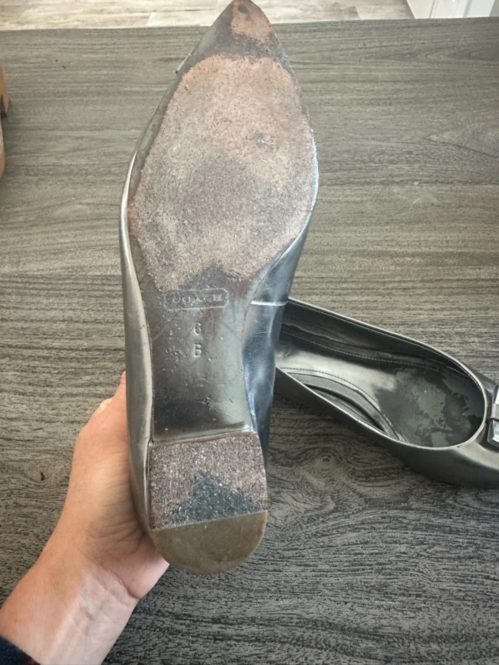 Coach Metallic Silver Pointed Toe Flats with Bow Detail